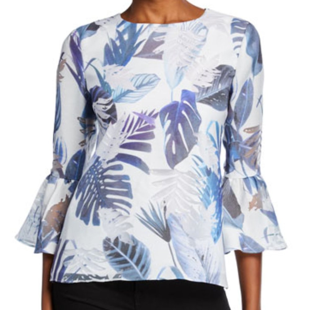 Neiman Marcus Bell Sleeve Palm Print Shirt NWT